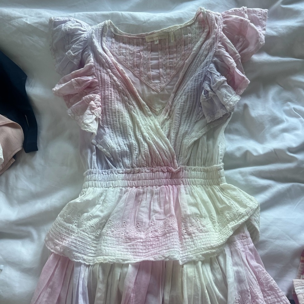 LoveShackFancy Pink and rainbow  Ruffled Gwen Dress